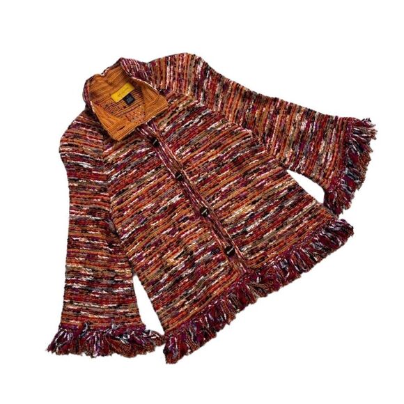 St. John FringeButton Up Multicolor Knit Jacket Sweater - Picture 1 of 6